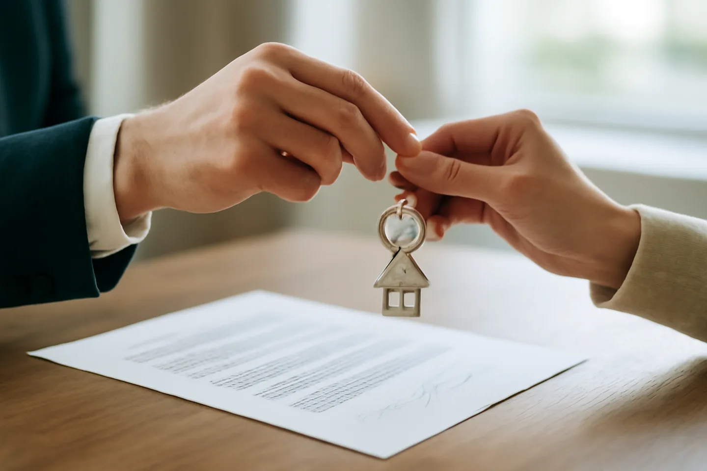Exchanging keys over a signed property deed at closing