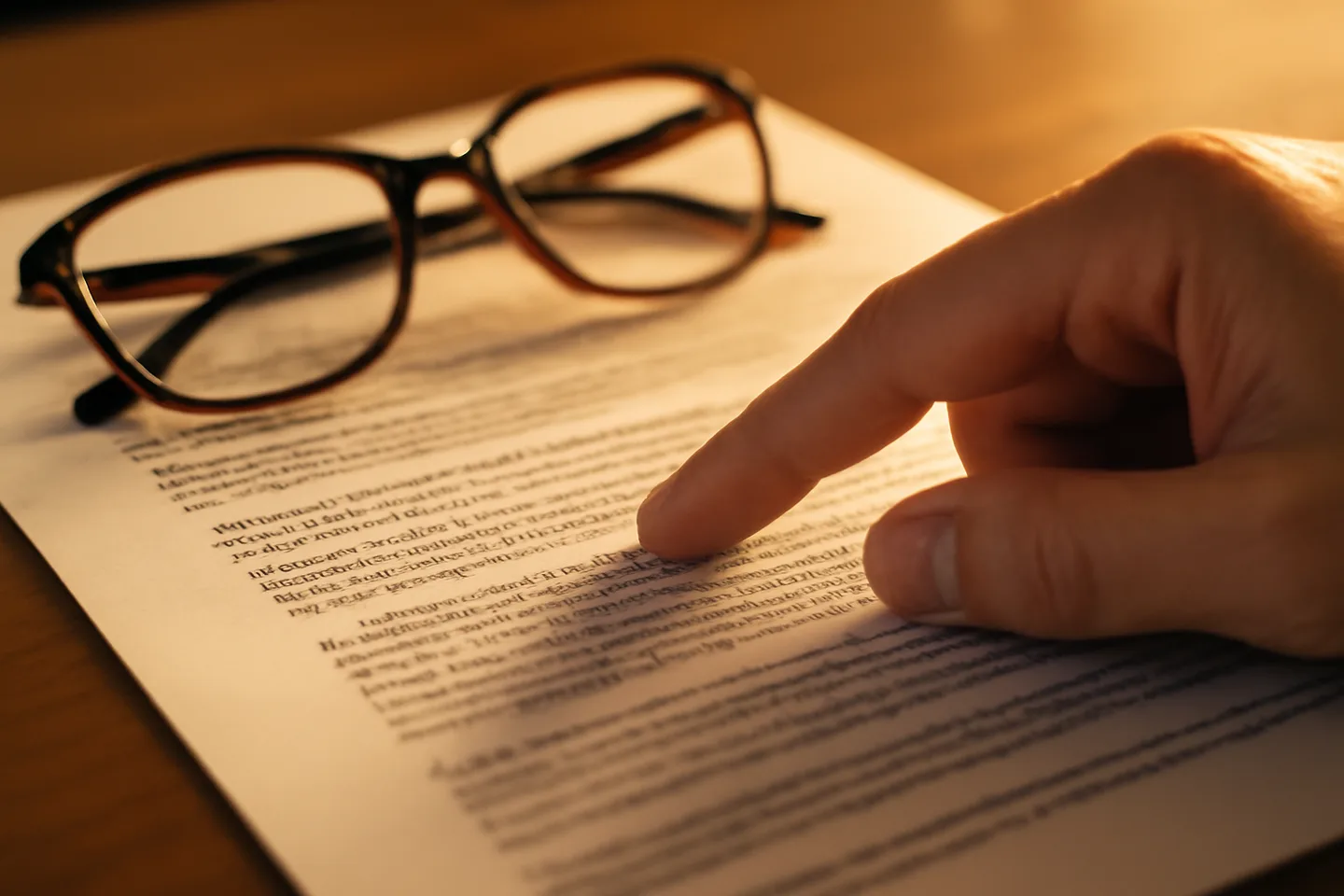 Hand pointing to a clause on a real estate contract
