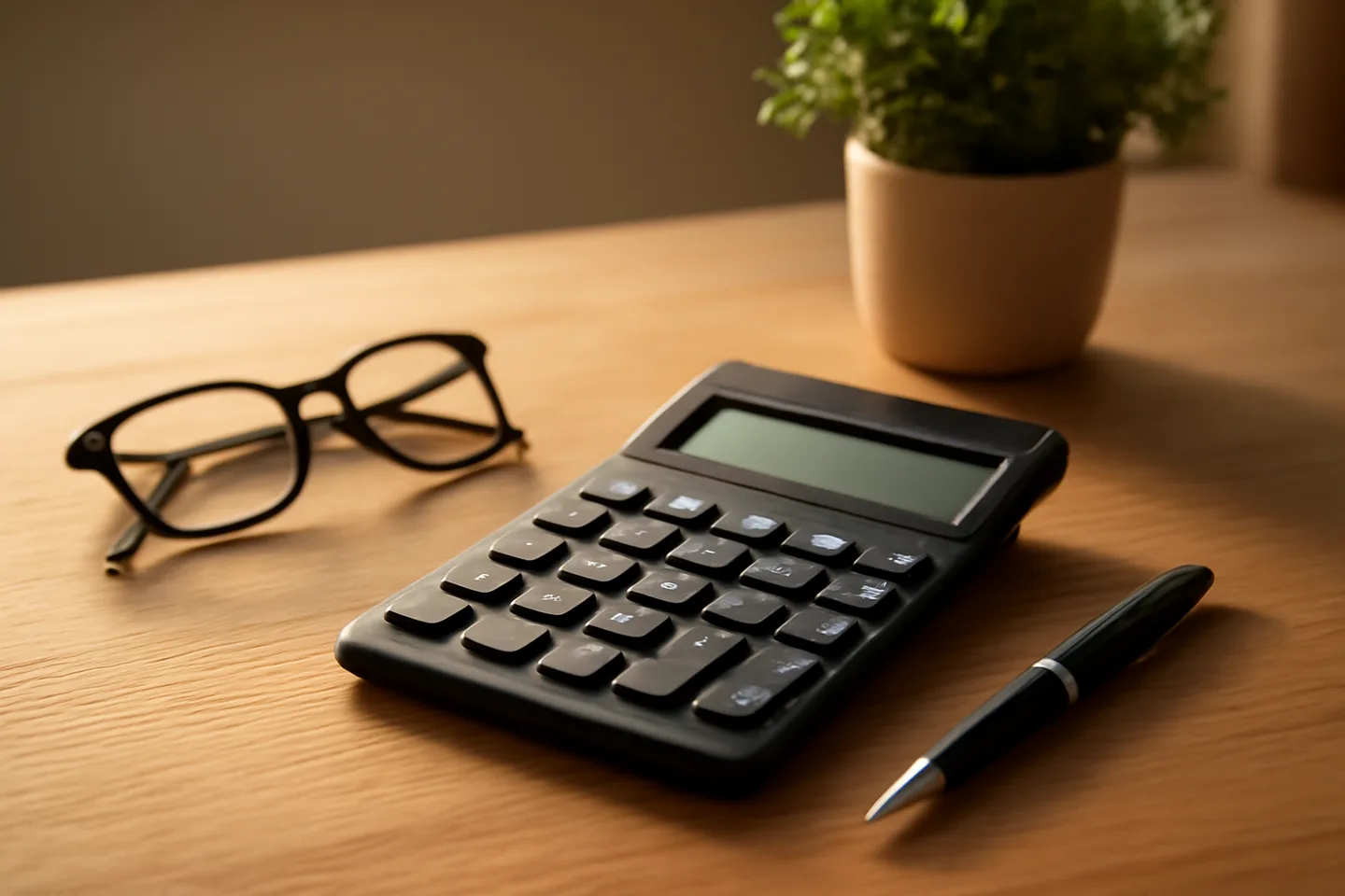 Calculator and property tax forms on a desk for selling land