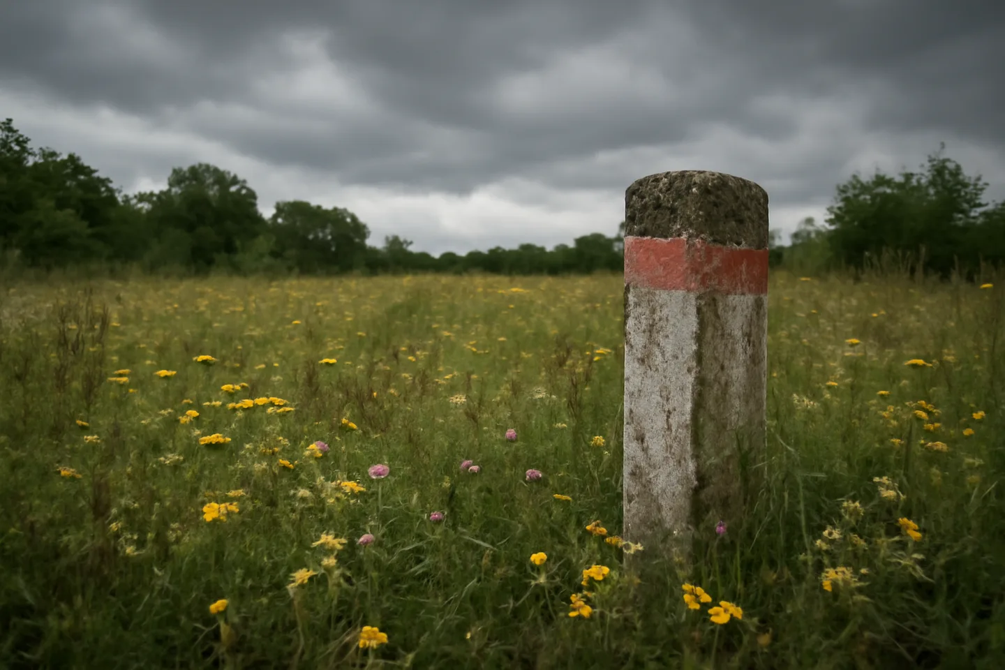 Overgrown inherited land parcel with boundary marker