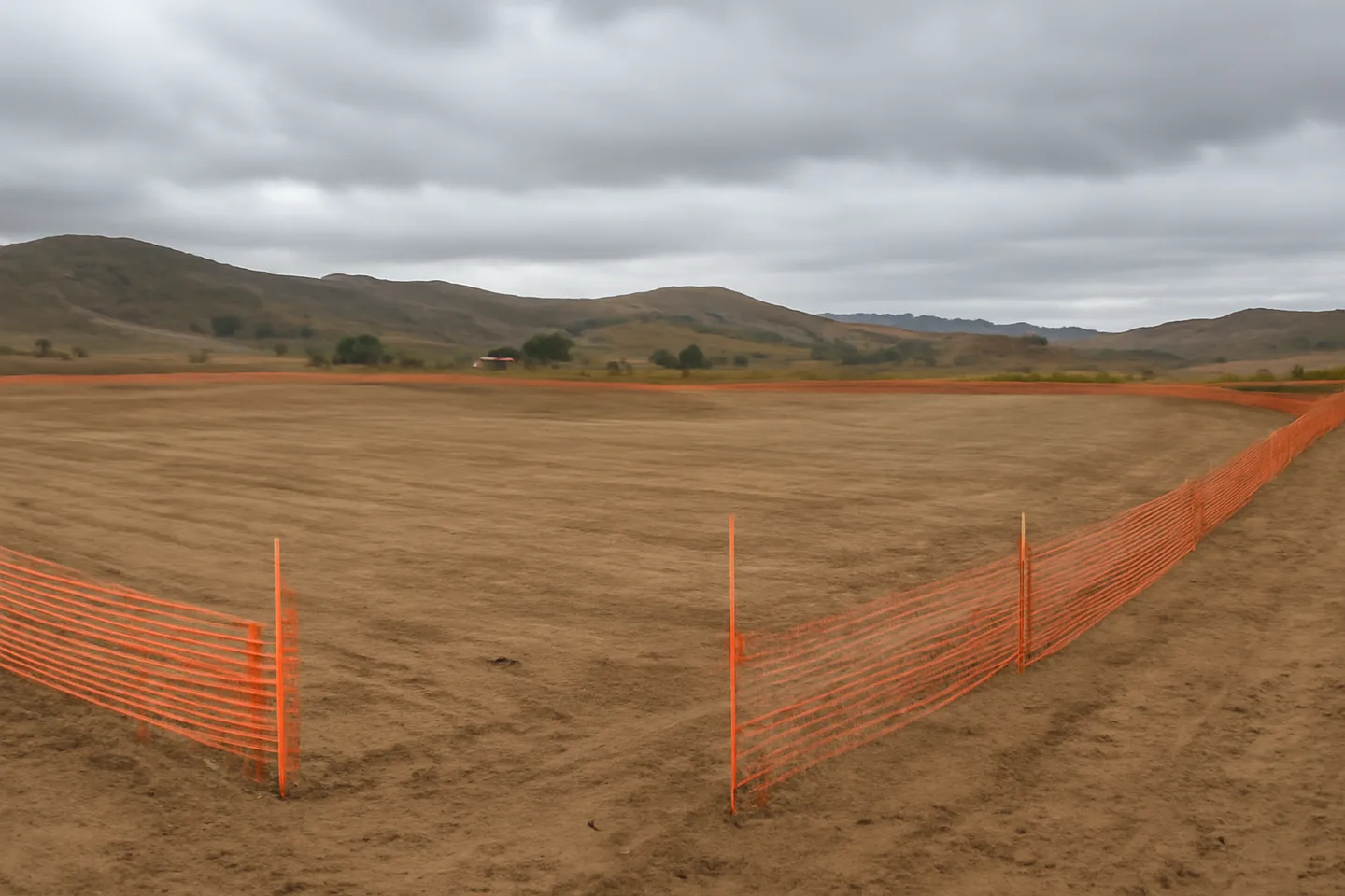 Graded construction lot with utility stakes