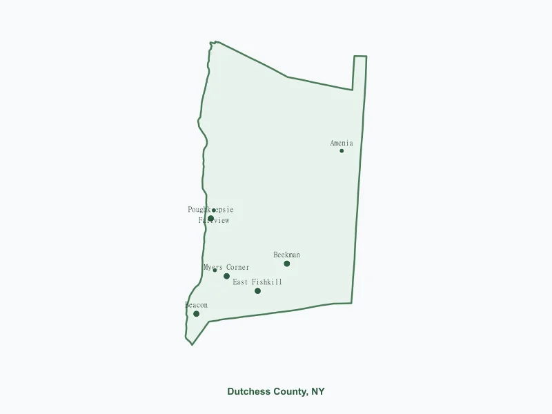 Map of Dutchess County, NY showing major cities