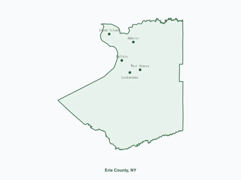 Map of Erie County, NY showing major cities