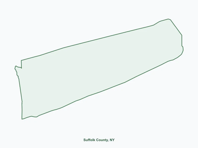 Map of Suffolk County, NY showing major cities