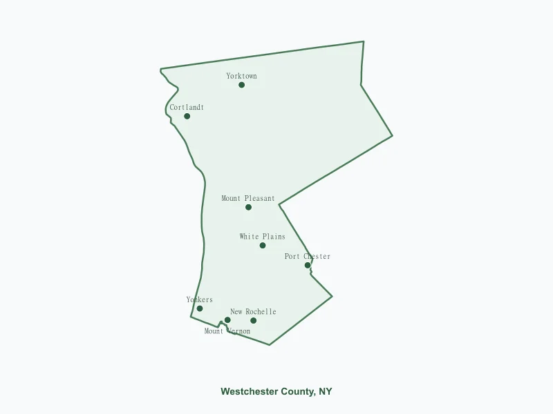 Map of Westchester County, NY showing major cities