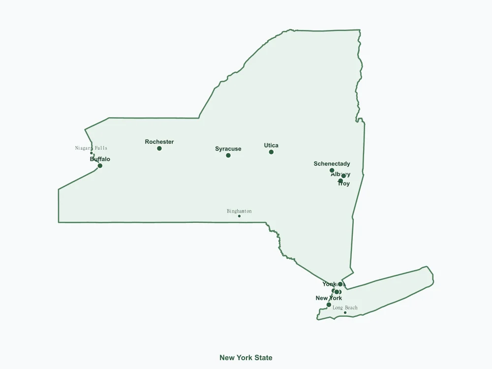 Map of New York State showing major cities